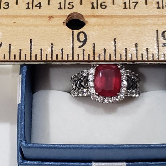 Niassa Ruby & White Zircon fancy halo ring in Platinum over 925 SS sz 8 4.50 tcw - Picture 4 of 7